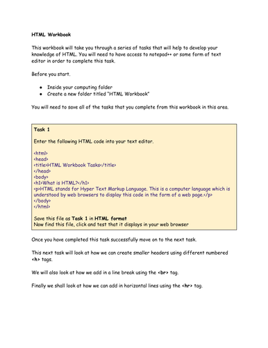 Learning HTML Workbook 1