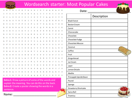 Food Most Popular Cakes Keywords KS3 GCSE Starter Activities Wordsearch ...