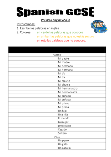 Spanish GCSE vocabulary revision booklet