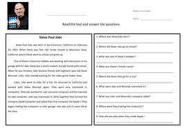 reading comprehension steve jobs teaching resources