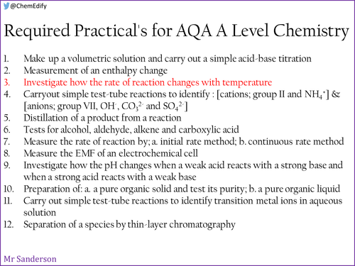 AQA A Level Chemistry Required Practical 3 - Rate of reaction and temperature