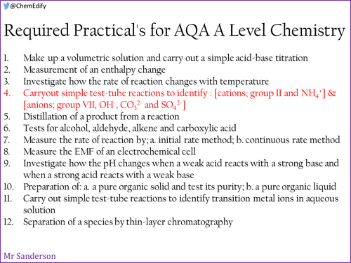 AQA A Level Chemistry Required Practical 4 - Identifying aqueous anions and cations