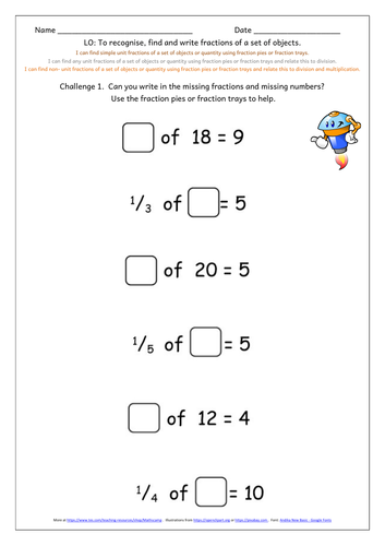 KS2 Y3 Y4 Fractions of a set of objects, numbers & amounts ...