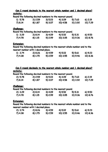 Rounding decimals to the nearest whole number and 1 decimal place - KS2
