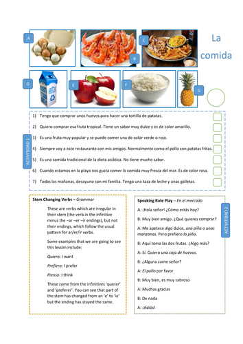 FREE LA COMIDA // FOOD - SPANISH GCSE WORKSHEET - EXAM STYLE QUESTIONS ...