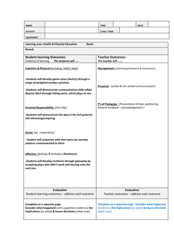 Flag Football Rubric and lesson for upper primary to high school ...