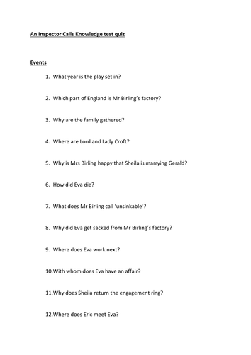 An Inspector Calls: revision quiz