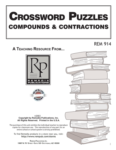 Compounds Contractions Abbreviations: Crossword Puzzles Teaching