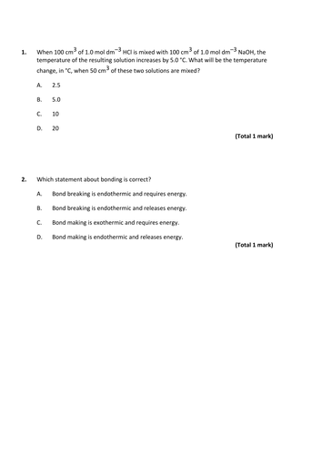 Enthalpy Test/ Questions IBDP