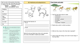 KS3 habitats and adaptations worksheet by Nieuwenhuys - Teaching