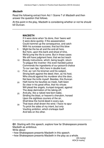 Macbeth GCSE Exam Question Pack AQA English Literature 8702 