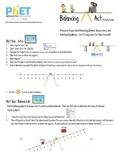 Phet Balancing Act Activity Guide Teaching Resources
