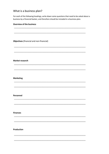 sections of a business plan gcse business