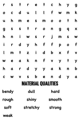 Science Wordsearch. Qualities of materials