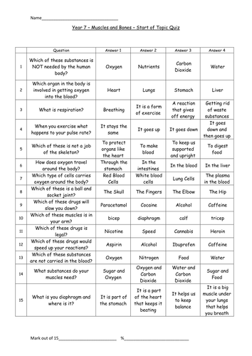 Start/End of topic test Muscles and Bones