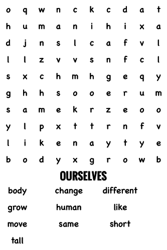 Science Wordsearch. Ourselves