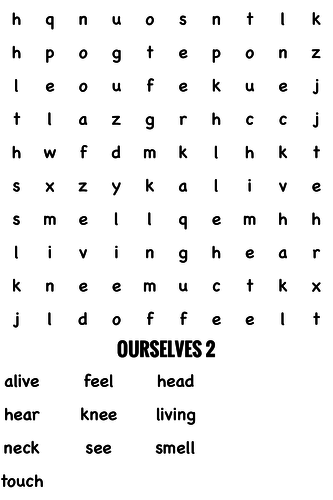 Science Wordsearch. Ourselves 2