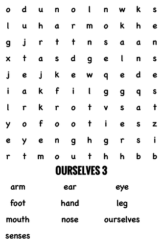 Science Wordsearch. Ourselves 3