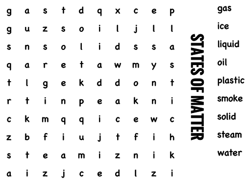 Science Wordsearch. States of matter