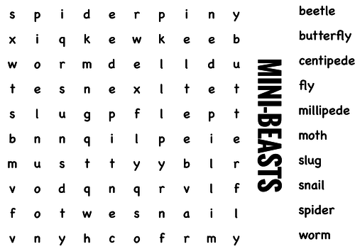 Science Wordsearch. Minibeasts