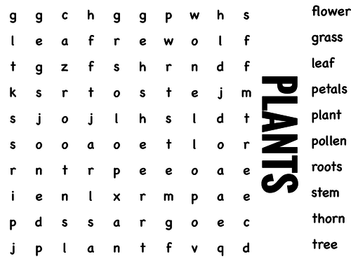 Science Wordsearch. Plants 2