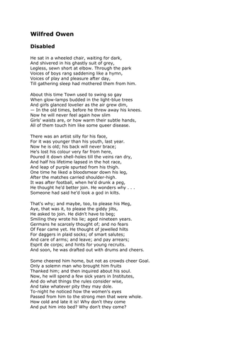 disabled essay wilfred owen