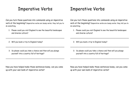 imperative verbs by caitrionahansen teaching resources