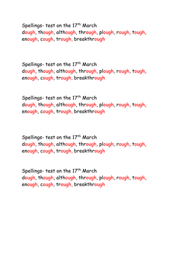 'ough' spelling rule | Teaching Resources