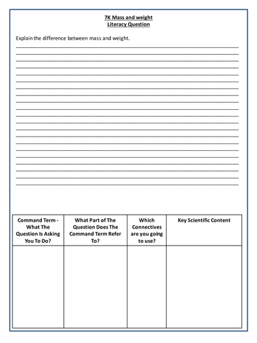 Mass and Weight Literacy Question - Year 7 Science