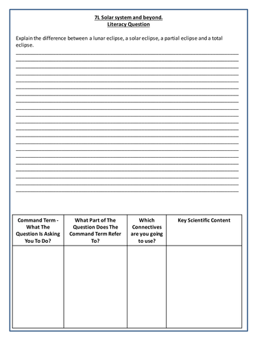 Solar System Literacy Question - Year 7 Science