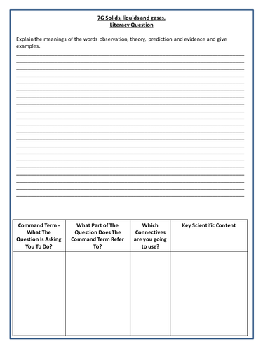 Solids, Liquids and Gases Literacy Question - Year 7 Science