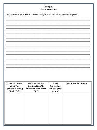 Camera and the Eye Literacy Question - Year 8 Science