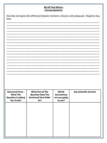 Elements, Mixtures and Compounds Literacy Question - Year 8 Science