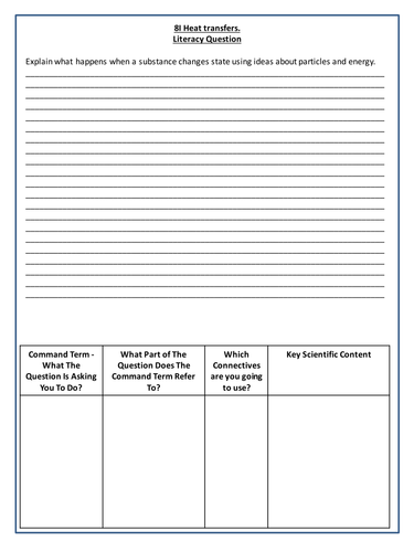 Energy Transfers Literacy Question - Year 8 Science