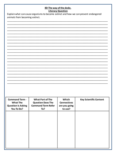 Extinction Literacy Question - Year 8 Science