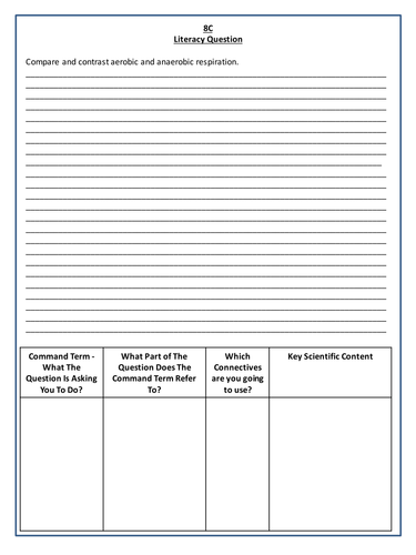 Respiration Literacy Question - Year 8 Science