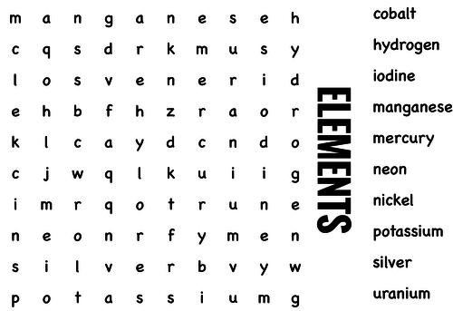 Science Wordsearch. Elements