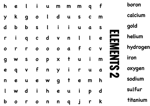 Science Wordsearch. Elements 2