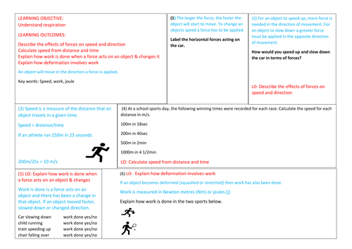 Forces key stage 3 learning mat