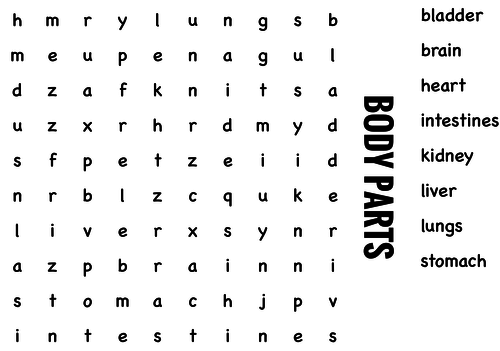 Science Wordsearch. Body parts