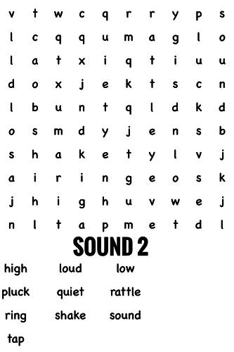 Science Wordsearch. Sound 2