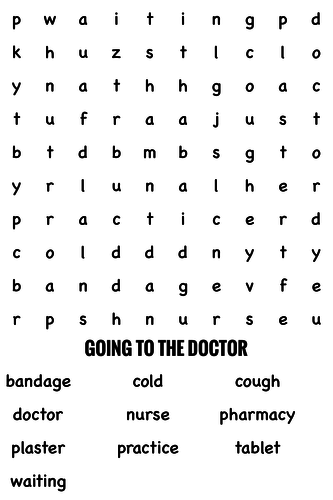 Science Wordsearch. Going to the doctor