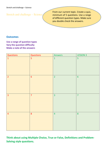 Stretch and challenge generic science activity 1 page