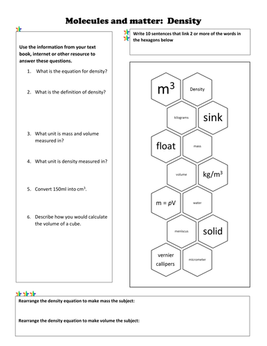 Density Worksheet and Calculations suitable for new AQA Spec