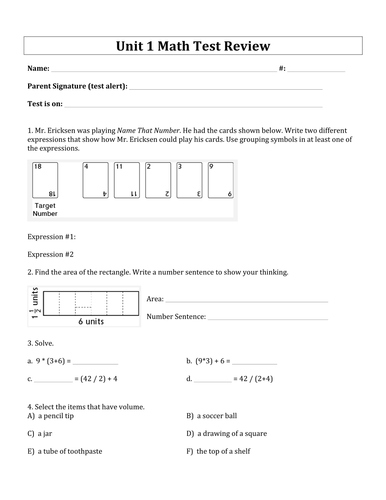Everyday Math EDM 5th Grade Test Reviews and Answer Keys - Units 1-8 ...