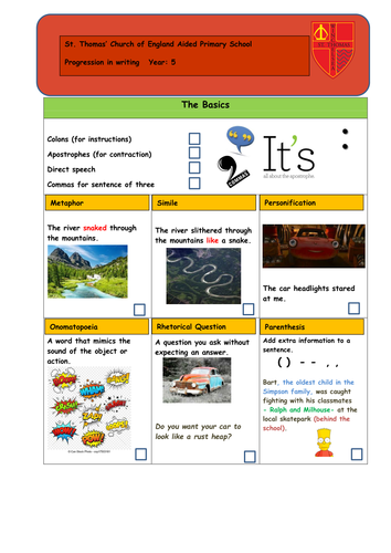 Progression in writing Assessment card- Grammar Year 5 (double Sided)