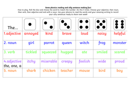 Silly sentences - roll the dice to make some silly sentences | Teaching