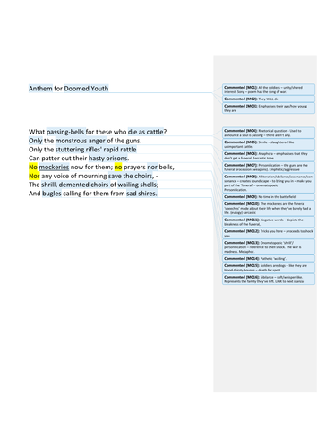 OCR Conflict Poetry Cluster - ALL poems analysed