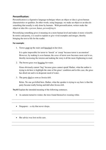 Personification Worksheet | Teaching Resources