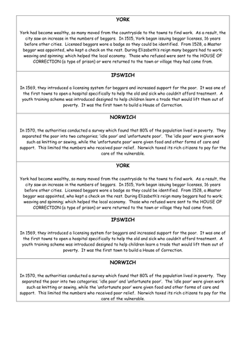 AQA 8145 Elizabeth 1 - Attitudes to the poor